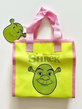 NWT RARE Universal DreamWorks Shrek & Donkey Green Pink Zip Reusable Tote Bag